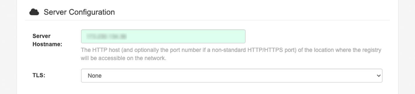 The Server Configuration section of the Project Quay setup screen. The Server Configuration section of the Project Quay setup screen.