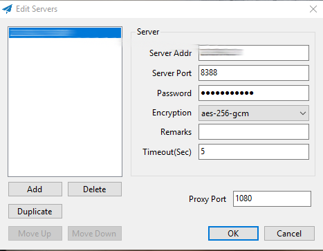 Windows New Server configuration dialog New server configuration dialog