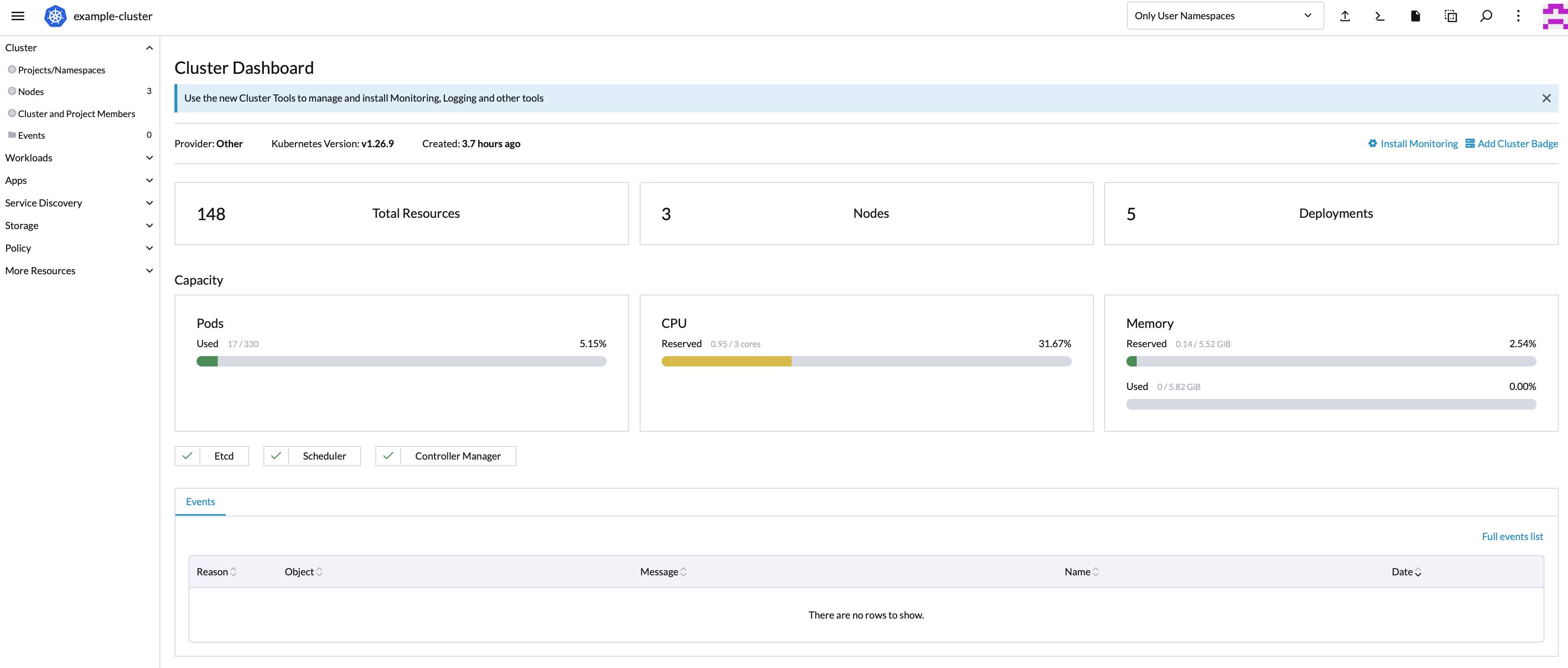 Rancher cluster dashboard Rancher cluster dashboard
