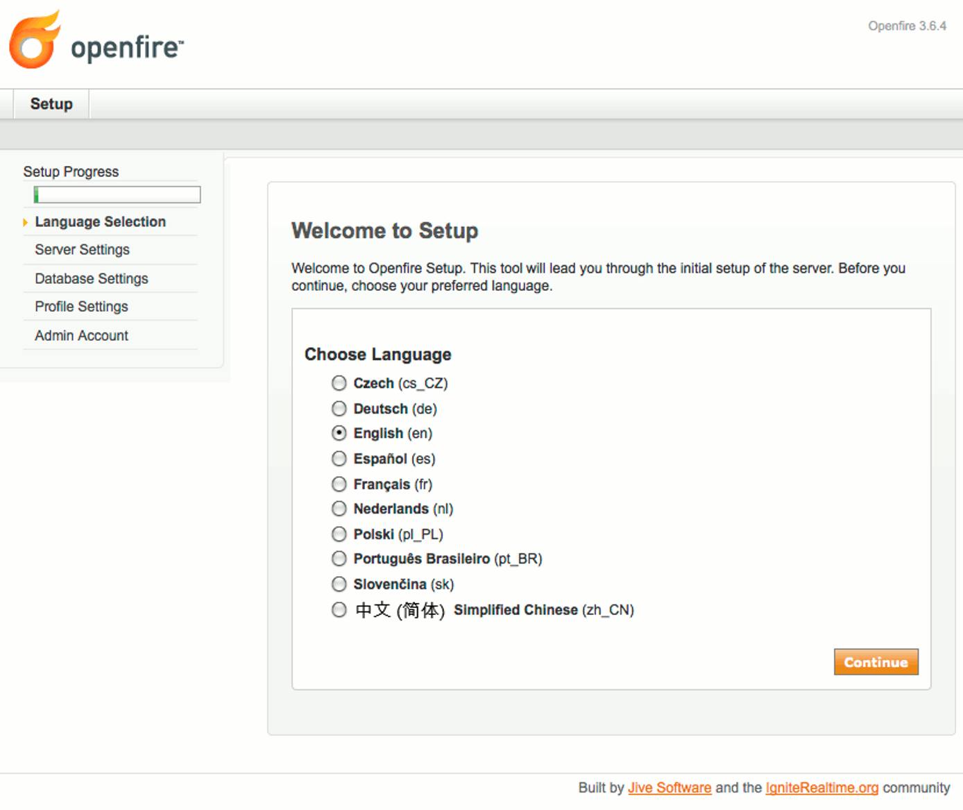 Language selection in Openfire setup on Debian 6 (Squeeze). Language selection in Openfire setup on Debian 6 (Squeeze).