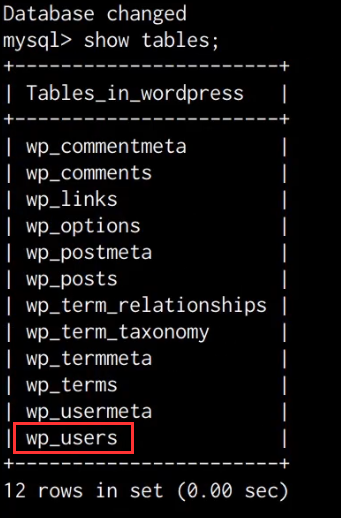 MySQL show tables output MySQL show tables output