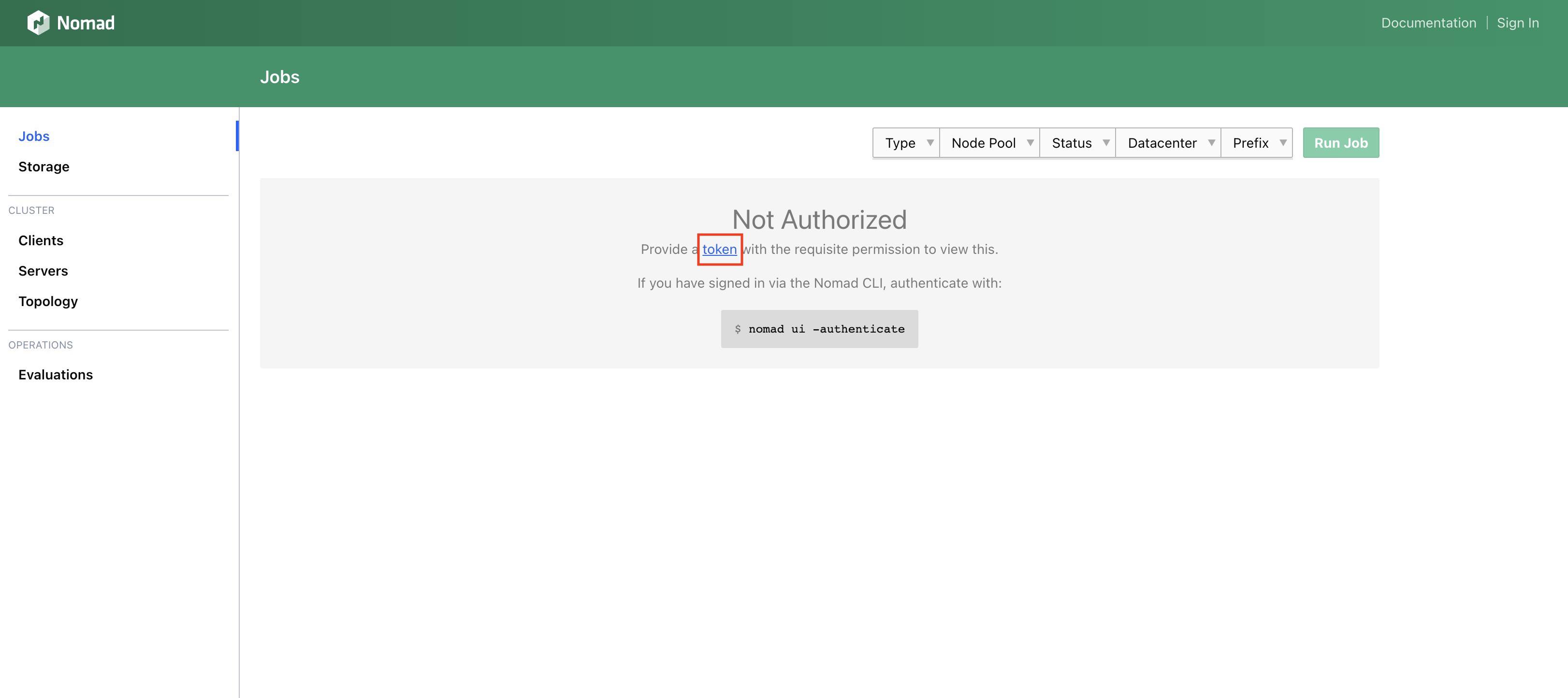 Screenshot of Nomad UI Authentication Screen Screenshot of Nomad UI Authentication Screen
